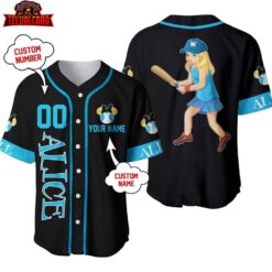 Alice in wonderland Black blue Disney Personalized Unisex Cartoon Custom Baseball Jersey