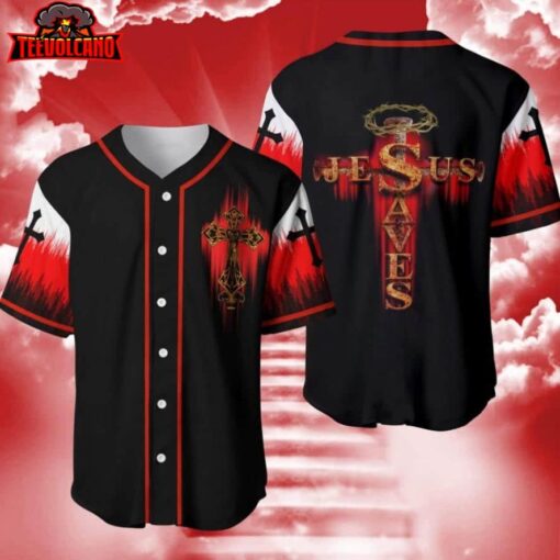 Amazing Jesus Saves Red Black Personalized 3d Baseball Jersey