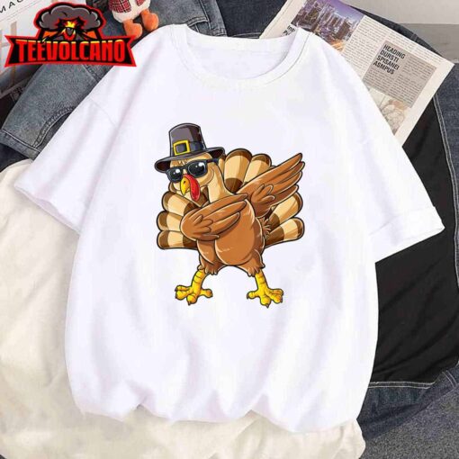 Dabbing Turkey Thanksgiving Day Pilgrim Boys Girls Funny Dab T-Shirt