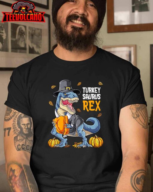 Dinosaur Thanksgiving Boys Turkey Saurus T rex Pilgrim Men T-Shirt