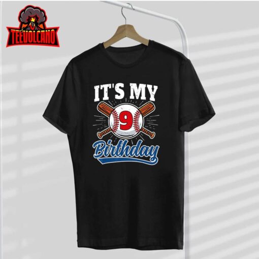 9 Years Old Kids Baseball Player 9th Birthday Party Boys T-Shirt