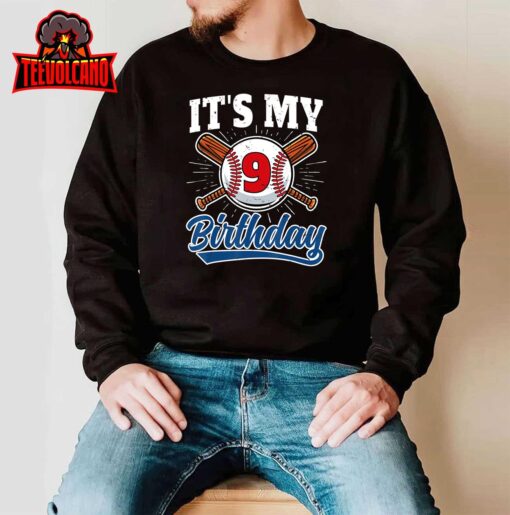 9 Years Old Kids Baseball Player 9th Birthday Party Boys T-Shirt