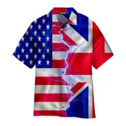 Great Britain American Flag On Zipper Aloha Hawaiian Shirt