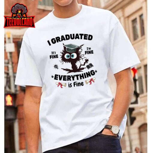 I Graduated Graduate Class 2023 Funny Black Cat Graduation T-Shirt