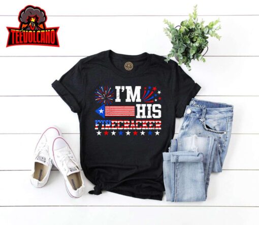 I’m His Firecracker Shirt Funny 4th Of July Us Flag Couples T-Shirt