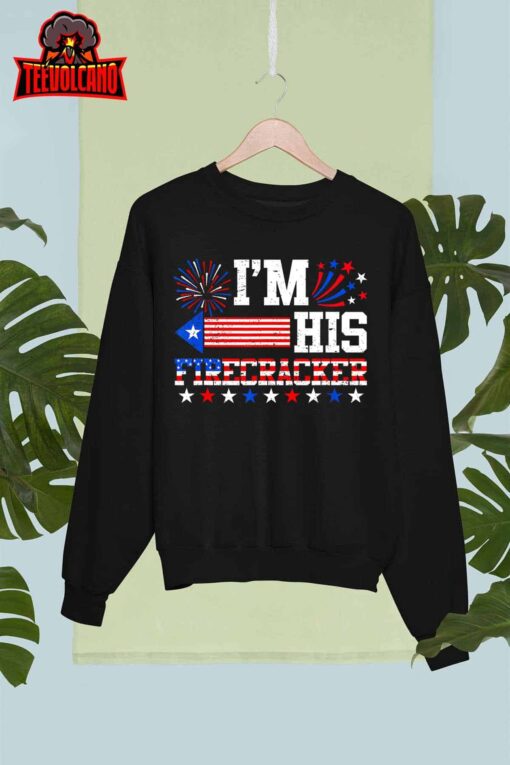 I’m His Firecracker Shirt Funny 4th Of July Us Flag Couples T-Shirt