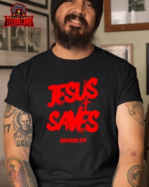 Jesus Saves Christian Faith Bold Red Letters and Cross Cute Premium T-Shirt