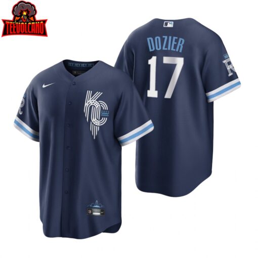 Kansas City Royals Hunter Dozier Navy 2022 City Connect Replica Jersey