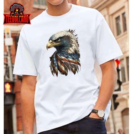 Patriotic Bald Eagle 4th Of July Men USA American Flag T-Shirt