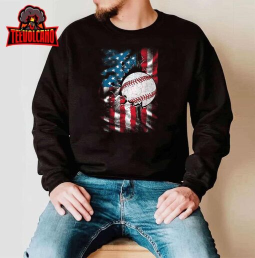 Patriotic Baseball 4th Of July Men USA American Flag Boys T-Shirt