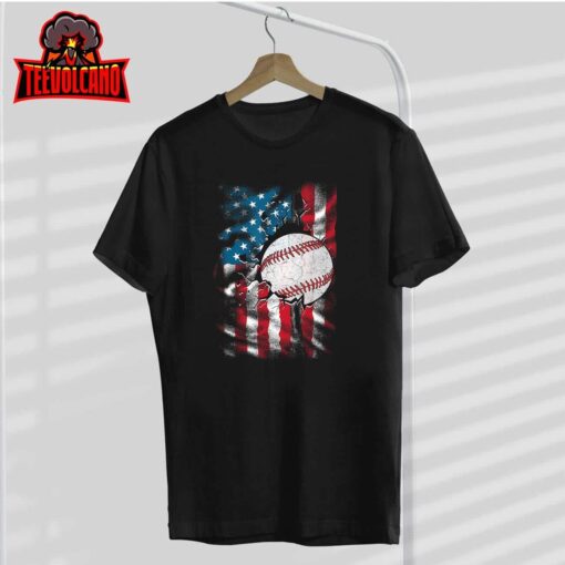 Patriotic Baseball 4th Of July Men USA American Flag Boys T-Shirt