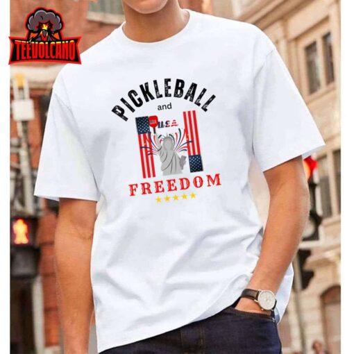 Pickleball Gift-Funny Pickleball Tee- Pickleball And Freedom T-Shirt