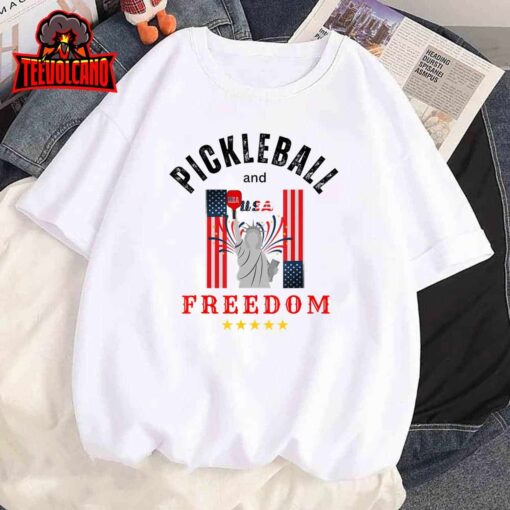 Pickleball Gift-Funny Pickleball Tee- Pickleball And Freedom T-Shirt