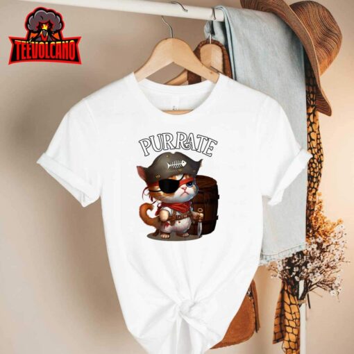 Pirate Cat Purrate Kitty Funny Captain Sea Pirates Eye Patch T-Shirt