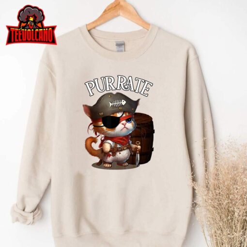 Pirate Cat Purrate Kitty Funny Captain Sea Pirates Eye Patch T-Shirt