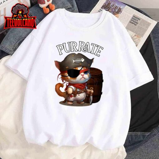 Pirate Cat Purrate Kitty Funny Captain Sea Pirates Eye Patch T-Shirt