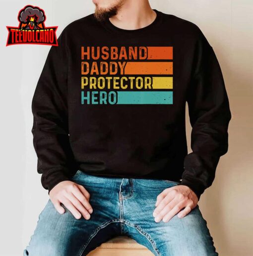 Retro Husband Daddy Protector Hero Fathers Day For Dad T-Shirt