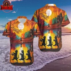 Walking Cat 3D Halloween Hawaiian Shirts