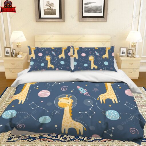 3d Cartoon Giraffe Rocket Bed Sheets Bedding Sets