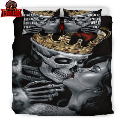 3D Dead Sugar Skull Girl Kissing Skull Bed Sheets Duvet Cover Bedding Set