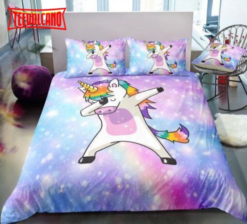 3D Galaxy Unicorn Dab Bed Sheets Duvet Cover Bedding Sets