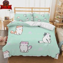 3D Kids Cats Bedding Cartoon Cats Bedspread Printed Green Bedding Sets