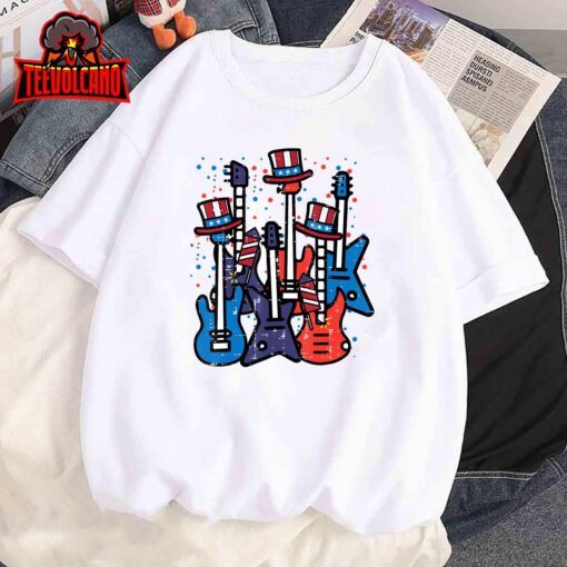 4th July Rocker Guitars US Flag Patriotic Rock Boys Kids Men T-Shirt