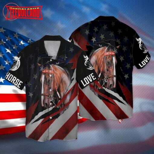 4th Of July Independence Day Love Horse American Flag Hawaiian Shirt