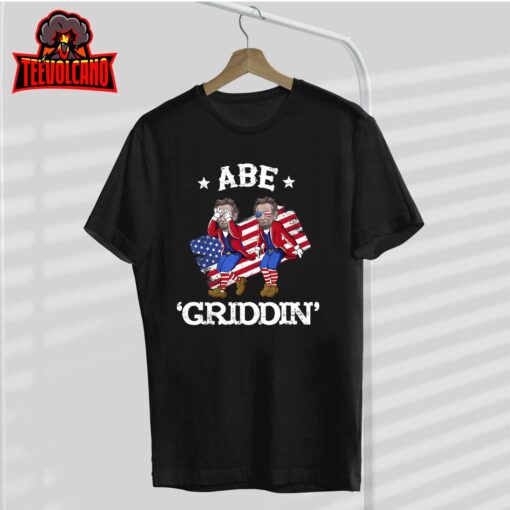 Abe Griddin Abraham Lincoln Griddy 4th of July USA Flag T-Shirt