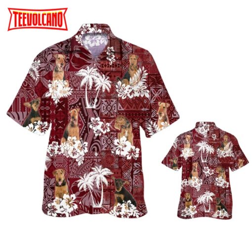 Airedale Terrier Hawaiian Shirt, Dog Hawaii Shirt Red Tribal Pattern