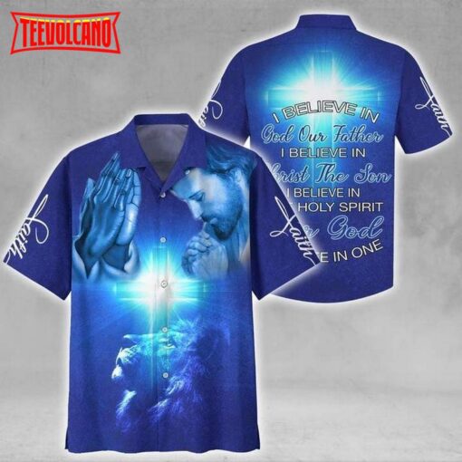 Amazing Jesus I Believe In God Blue Cross Lion Hawaiian Shirt