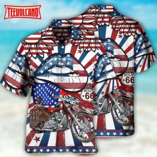 America Patriotic Motorcycle Sexy Lips Hawaiian Shirt