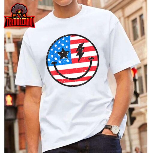 America Vibes Smile Face American Flag 4th Of July USA Flag T-Shirt