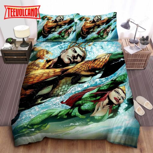 Aquaman And Queen Mera Comic Art Duvet Cover Bedding Sets