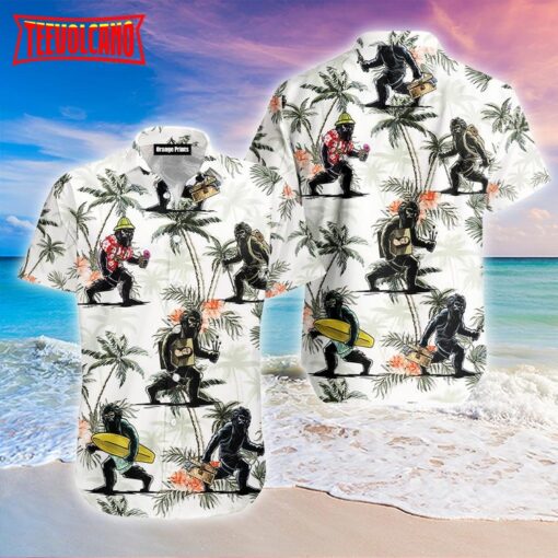 Artistic Bigfoot On Vacation Camping Hawaiian Shirt