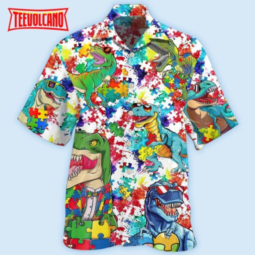Autism Dinosaur Mix Color Hawaiian Shirt