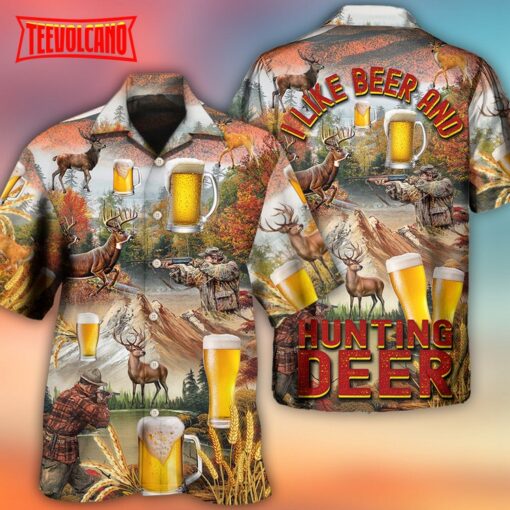 Beer And Hunting Deer Autumn Mountain Hawaiian Shirt