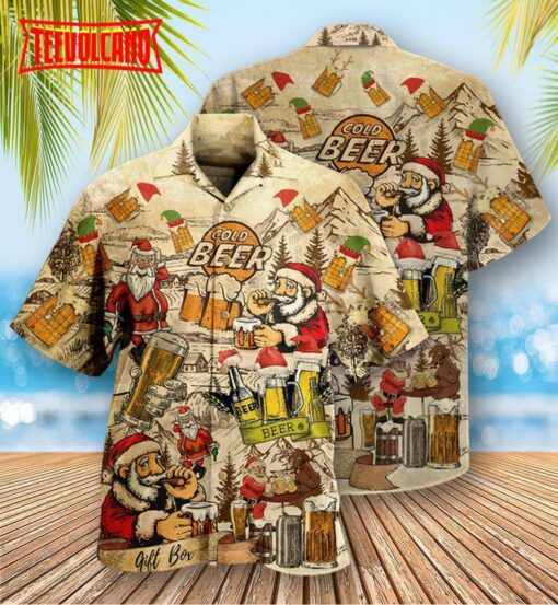 Beer Drinking Beer With Santa Claus Hawaiian Shirt