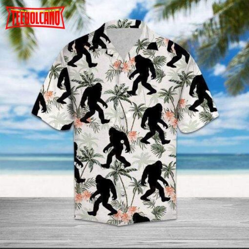 Bigfoot Coconut Tree Tropical Aloha Hawaiian Shirt