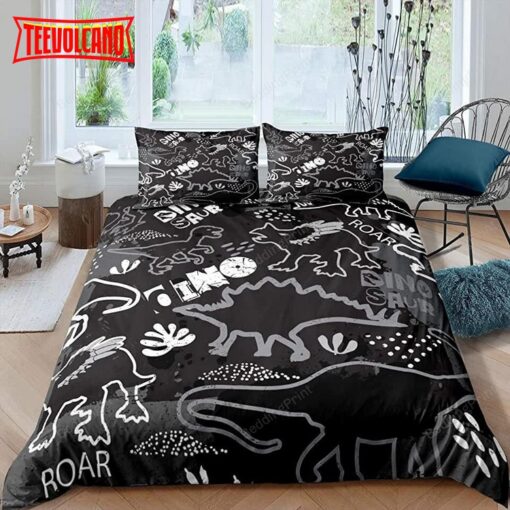 Black And White Dinosaur Pattern Roar Bedding Sets