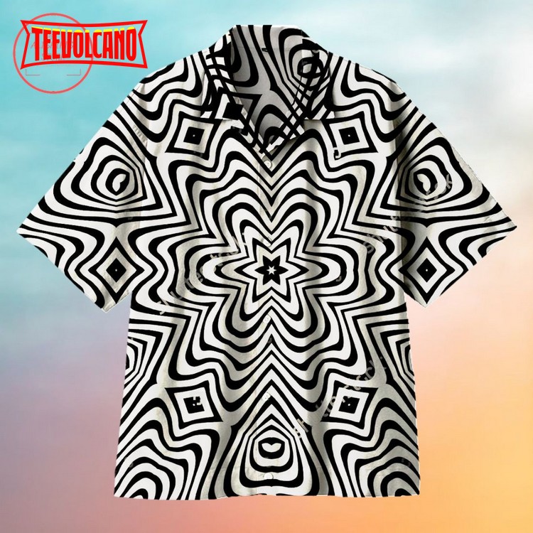 Black and White Hexagonal Ripples Universal Hawaiian Shirt