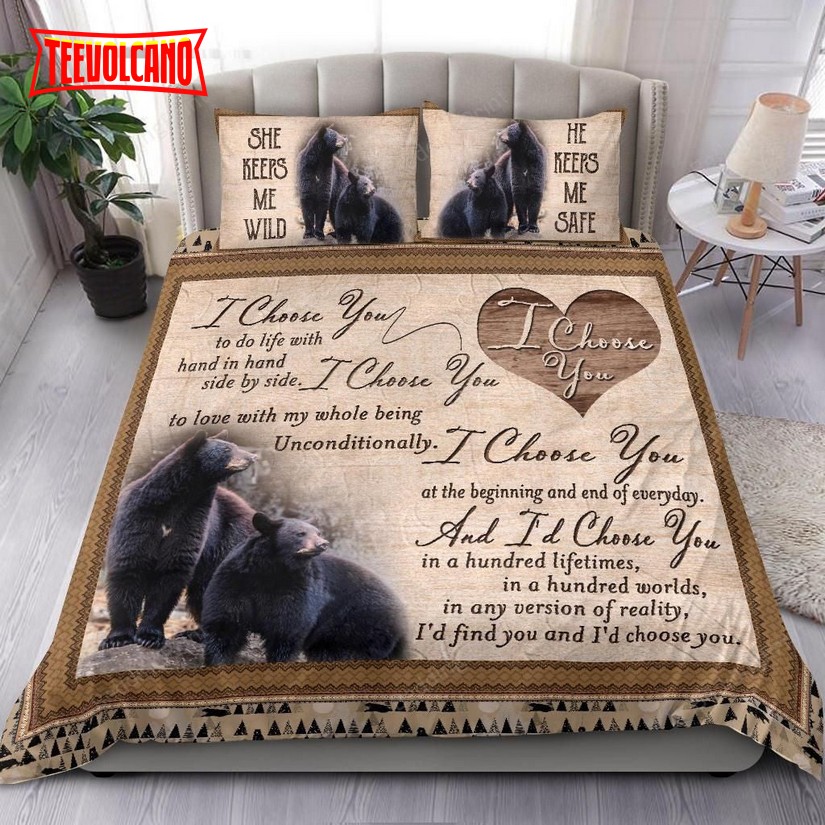Black Bear Couple I Choose You Bed Sheets Duvet Cover Bedding Sets