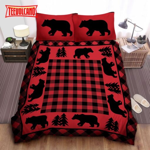 Black Bear Lodge Red Duvet Cover Bedding Sets