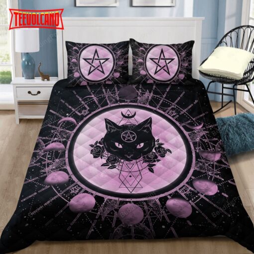 Black Cat And Moon Phase Purple Bed Sheets Duvet Cover Bedding Sets