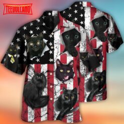 Black Cat Independence Day Hawaiian Shirt