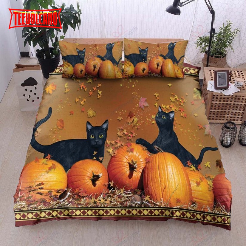 Black Cats And Pumpkin Bed Sheets Duvet Cover Bedding Sets