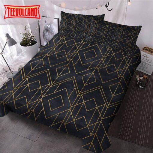 Black Marble Gold Geometric Bedding Sets