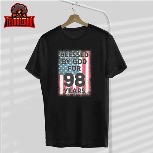 Blessed By God For 98 Years American USA Flag 98th Birthday T-Shirt