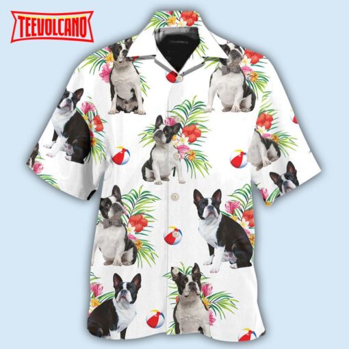 Boston Terrier Dog Ball Tropical Floral Hawaiian Shirt