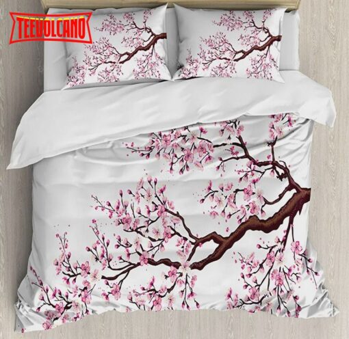 Branch of a Flourishing Sakura Tree Flowers Cherry Blossoms Spring Theme Bed Set